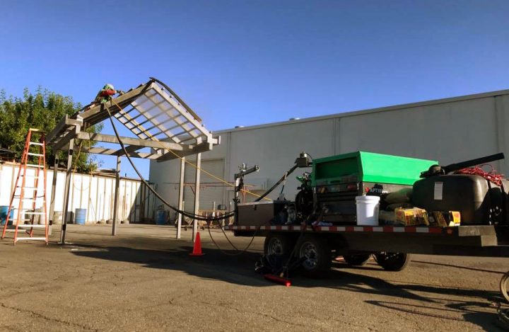 Shade structure powder coat prep contracted by Sacramento Regional Transit